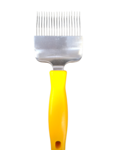 Fedelezővilla rozsdamentes acél 18 tűs sárga